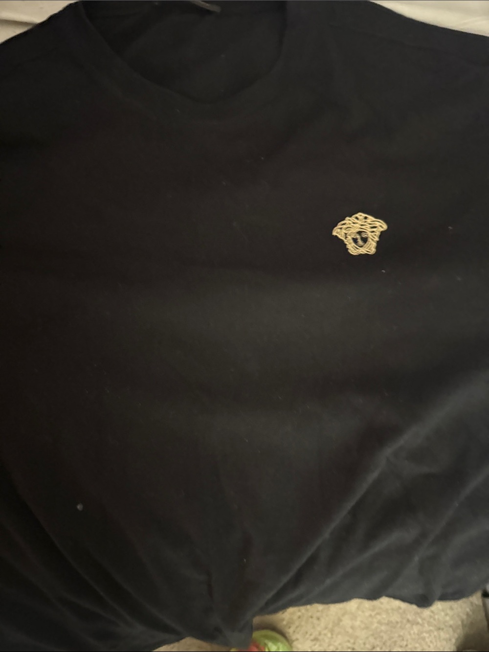 Versace Black Short Sleeve Tee with Gold Medusa Emblem